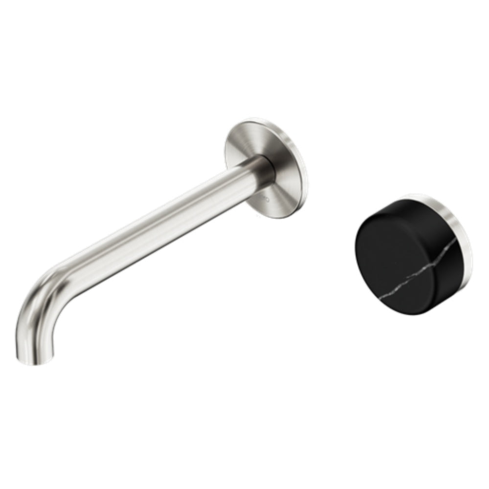 Nero Serenity Progressive Wall Basin Mixer 185mm Spout w/ Marquina Black Handle Brushed Nickel 24E139BN