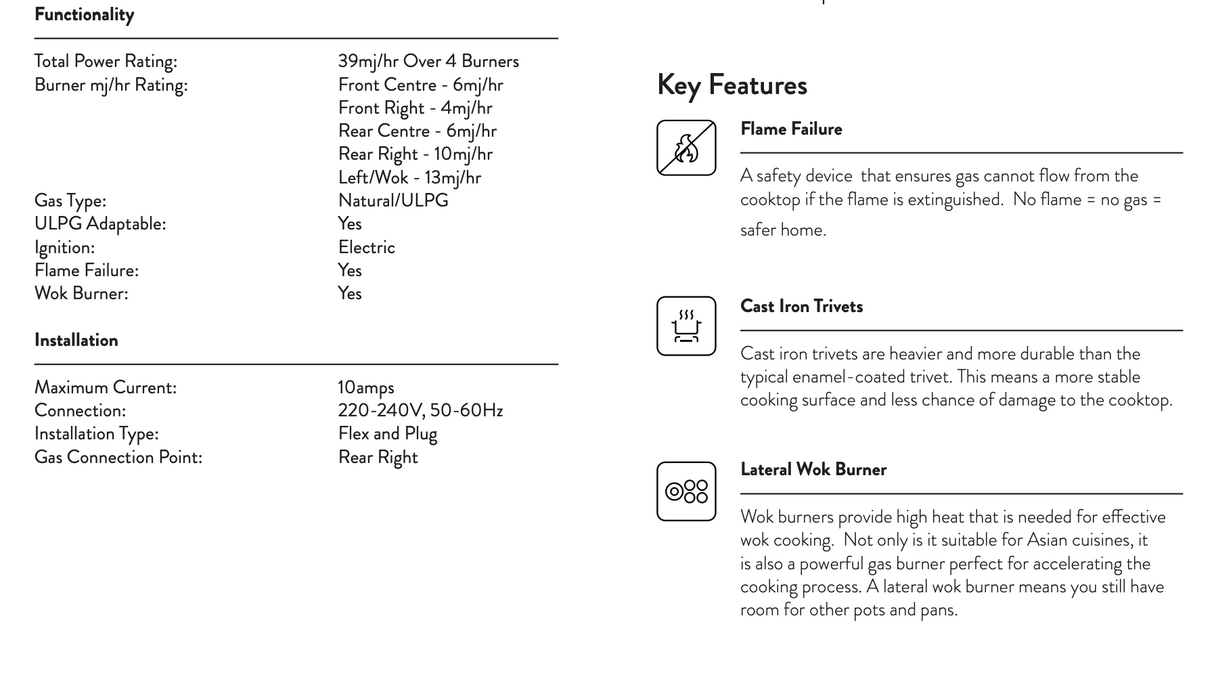Omega OCGG905COM 'Classic Aesthetic' 90cm Gas on Ceramic Glass Cooktop