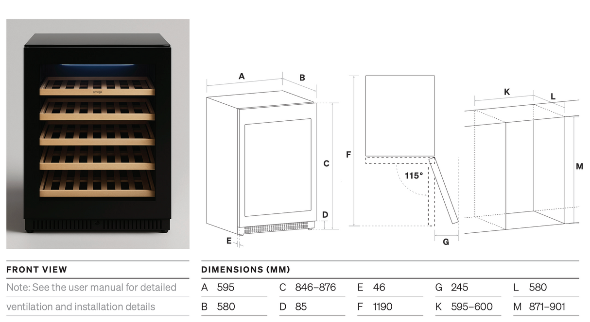 Omega OCW52SB 52 Bottle Single Zone Wine Cabinet