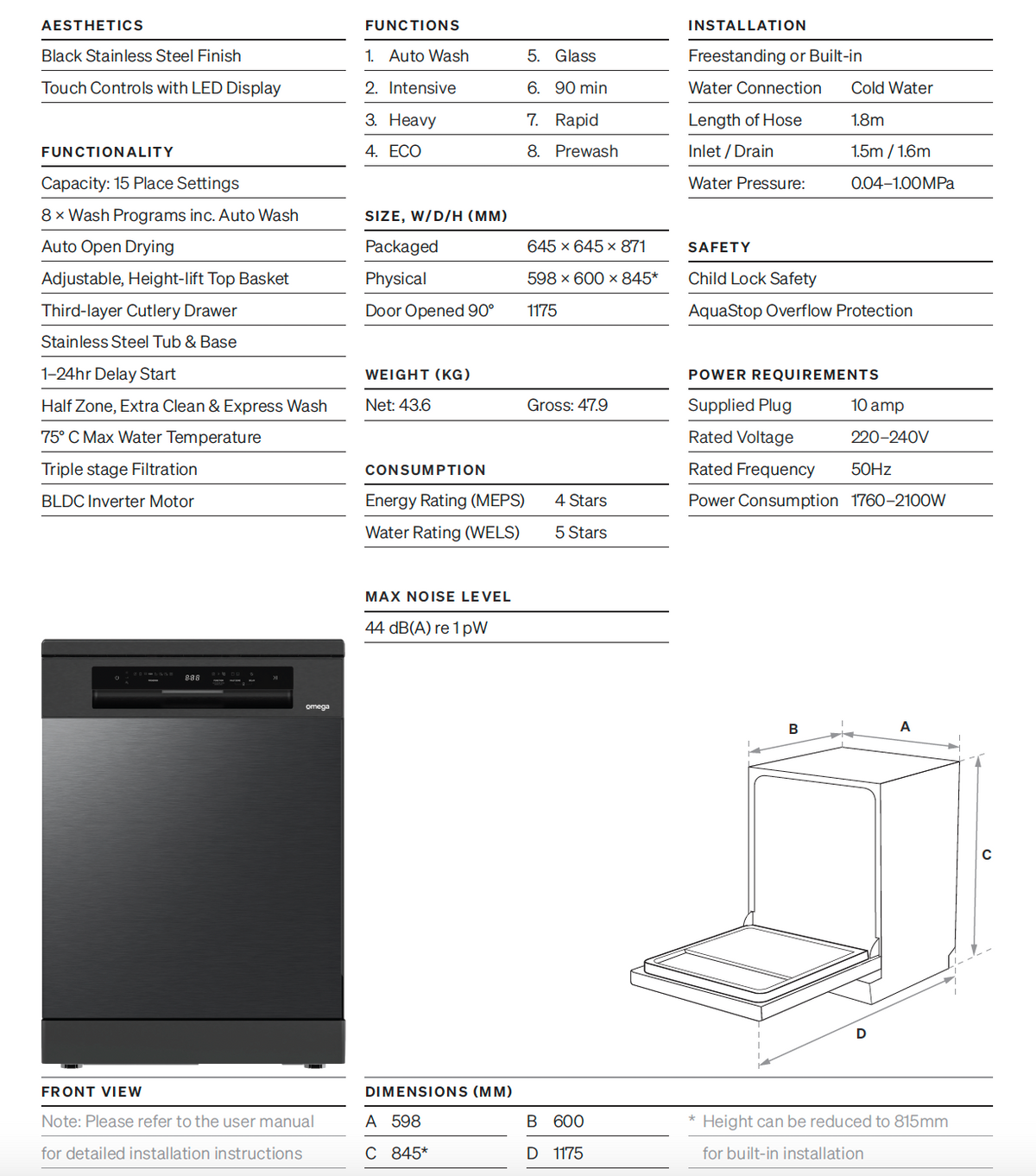 Omega OG601 60cm Kitchen Appliance Package, 10amp Oven, Gas Cooktop