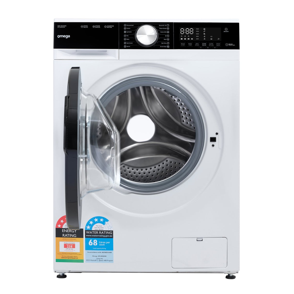 Omega OFLW1000AW 10kg Auto Dose Front Load Washing Machine - Seconds Discount