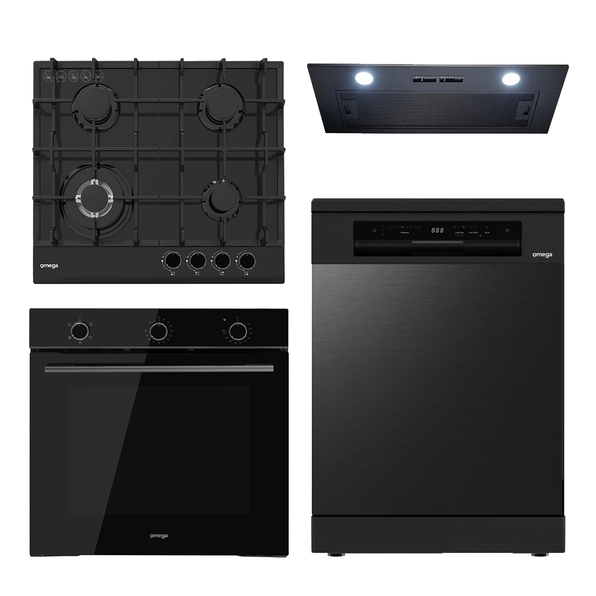 Omega OG601 60cm Kitchen Appliance Package, 10amp Oven, Gas Cooktop
