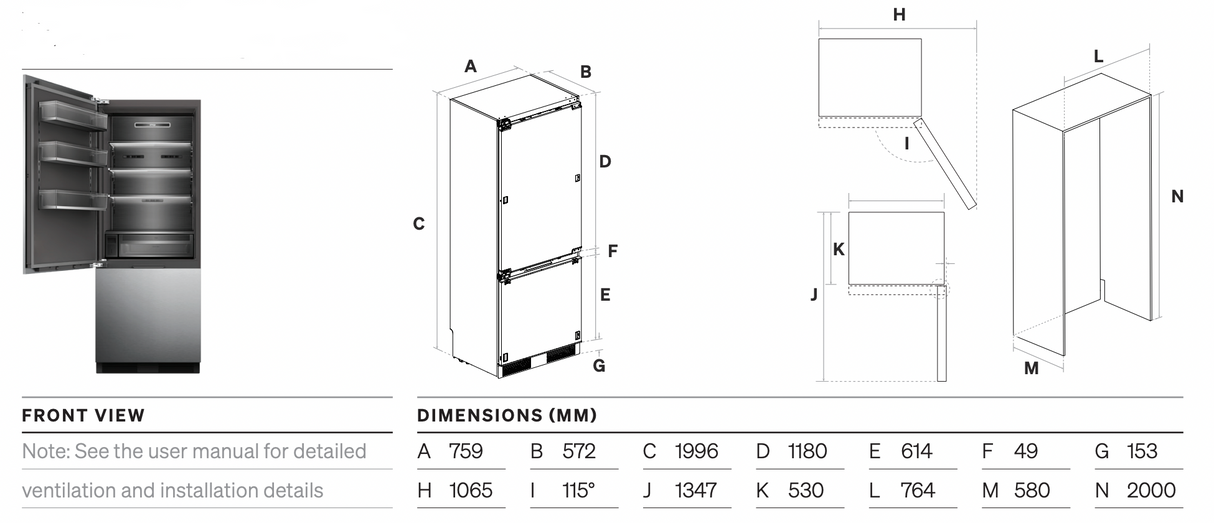 Omega OIFFBM427PRO 427L Integrated Bottom Mount Refrigerator