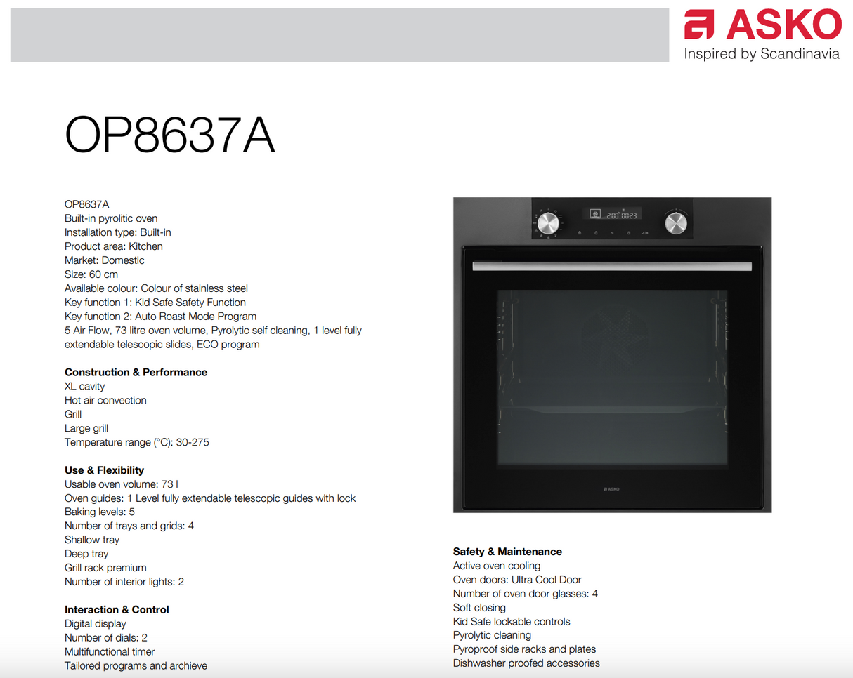 ASKO AO06 Bundle OP8637A 60cm Pyrolytic Oven, HI1621G 60cm Induction Cooktop & Undermount Rangehood - Factory Seconds
