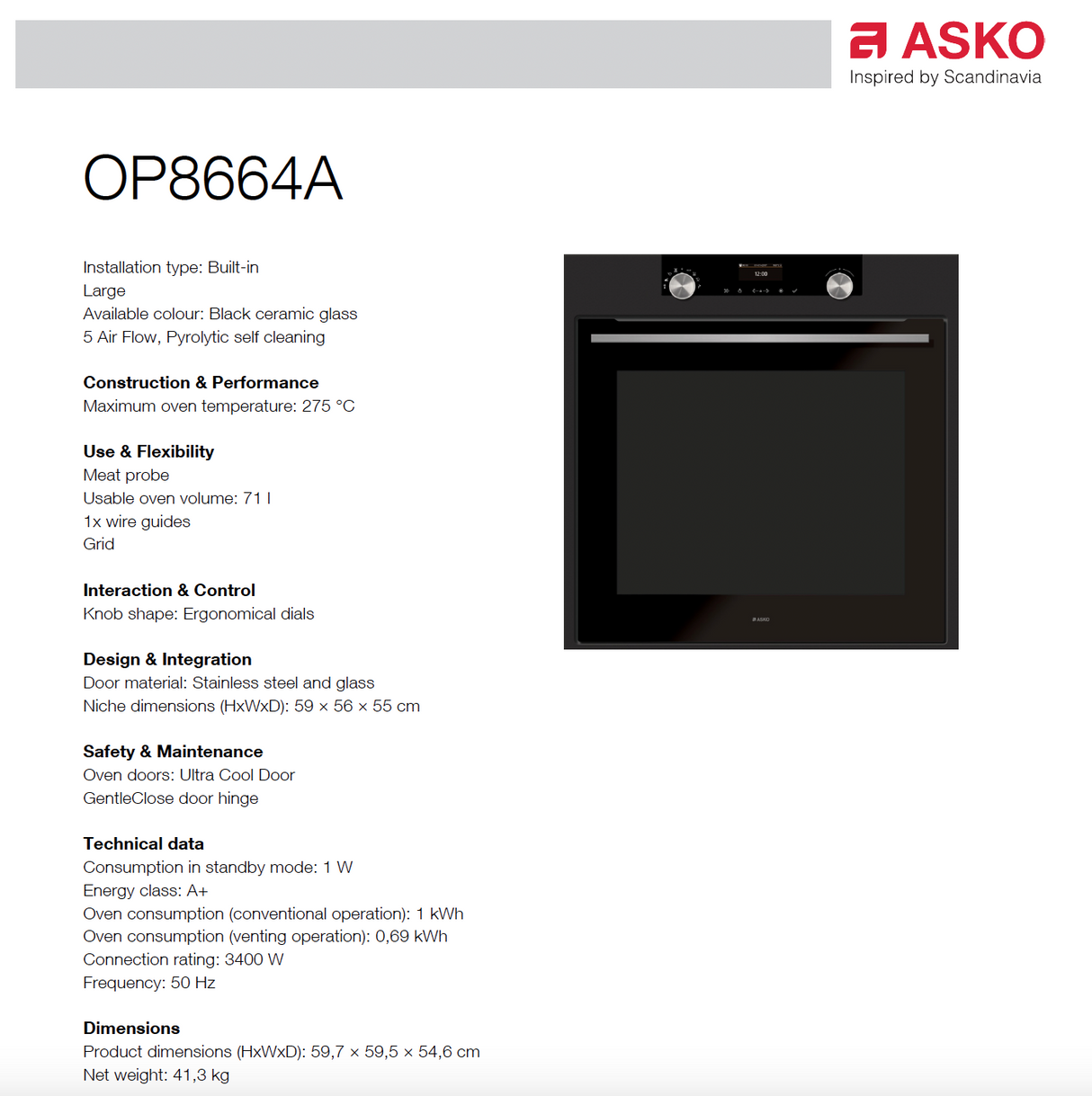 ASKO 60cm Pyrolytic Craft Built-In Oven Graphite Black OP8664A - Factory Seconds