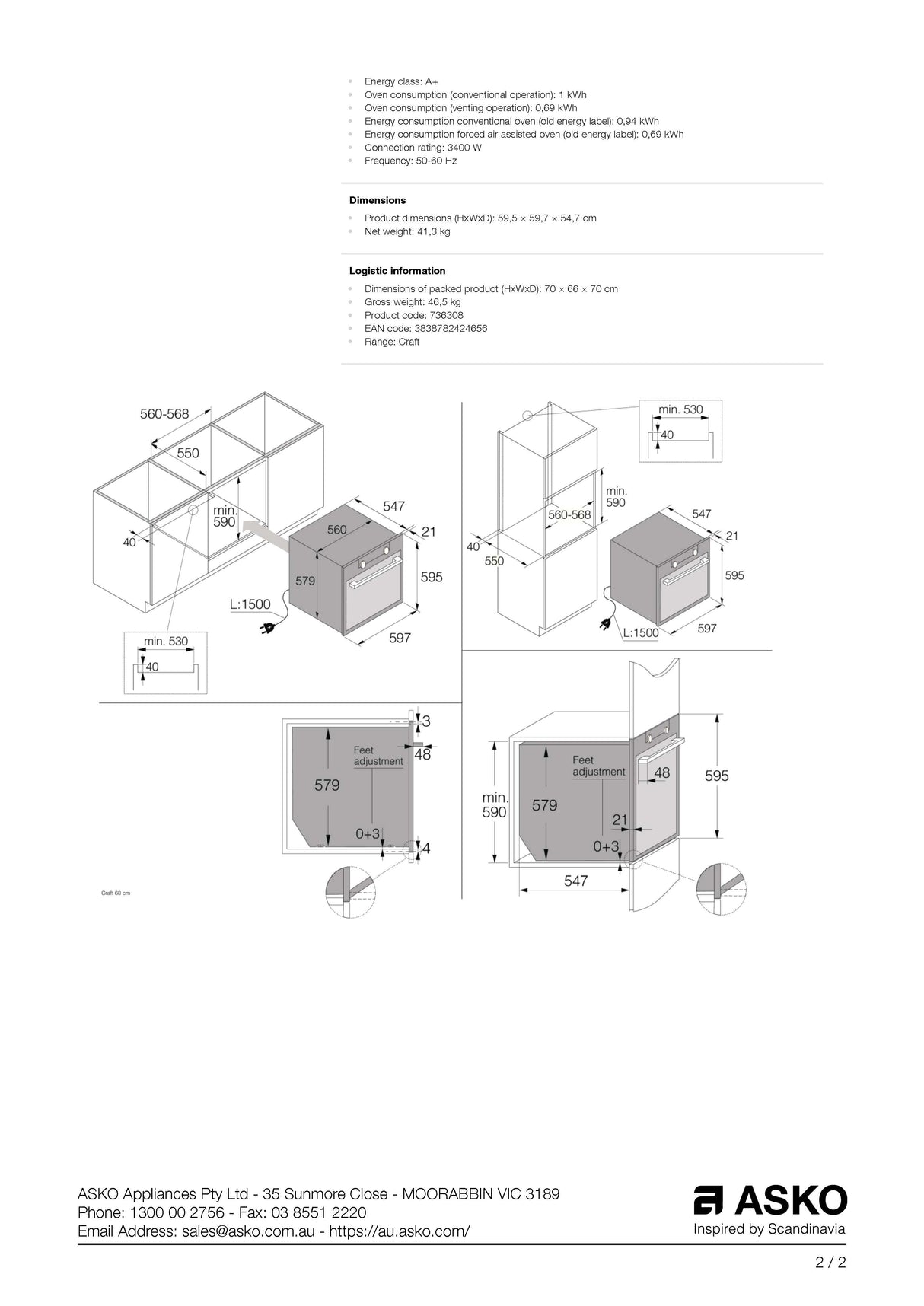 ASKO 60cm Pyrolytic Built-In Craft Oven Black Steel OP8687B - ASKO Factory Seconds