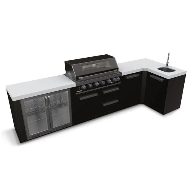 Everdure 6BIMLPC-21B+PK-3 Neo Black Outdoor Kitchen with Fridge, Sink & Storage Modules, and Corner Cupboard (Option 3)