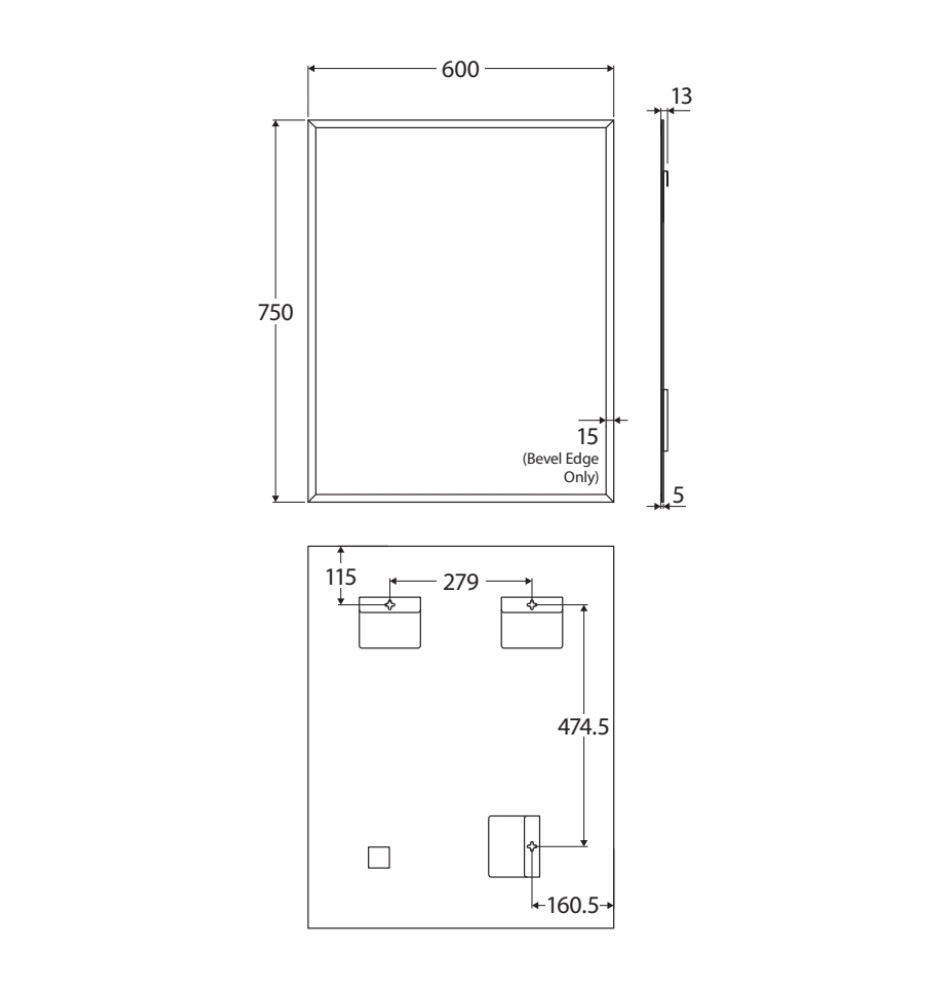 Fienza PEM-6075 Pencil Edge Rectangular Mirror, 600 x 750mm