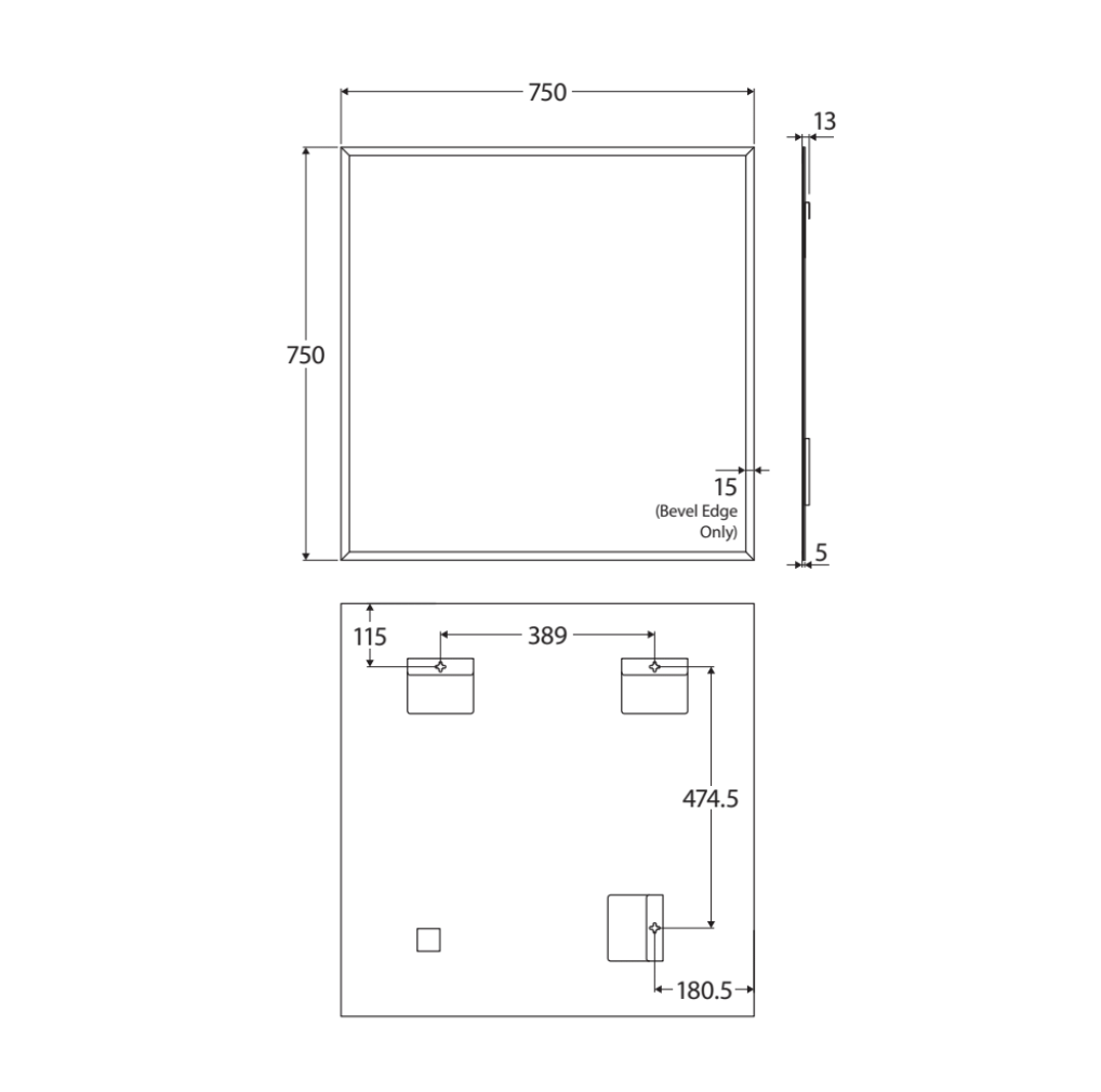 Fienza PEM-7575 Pencil Edge Rectangular Mirror, 750 x 750mm- Special Order