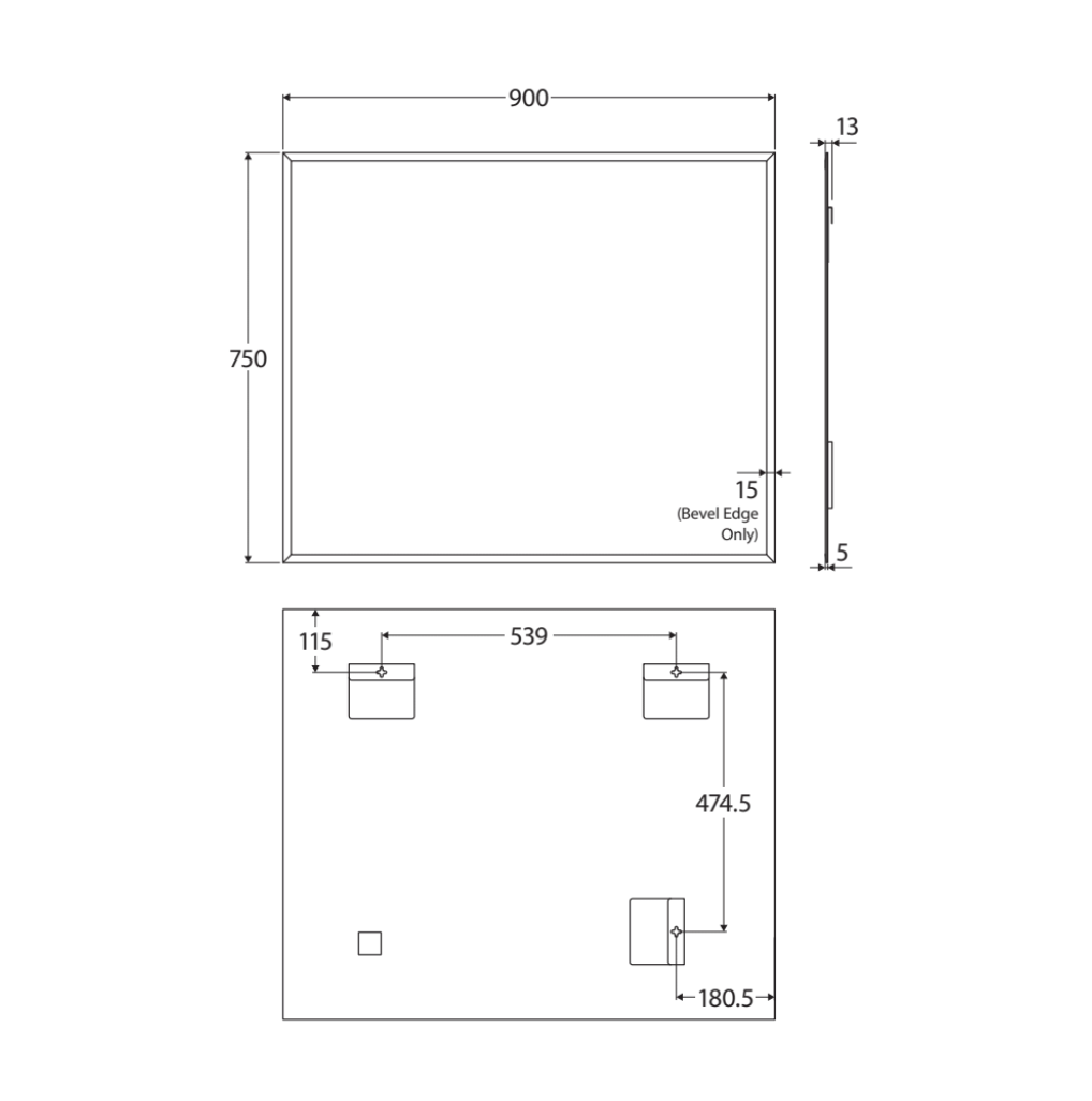 Fienza PEM-9075 Pencil Edge Rectangular Mirror, 900 x 750mm