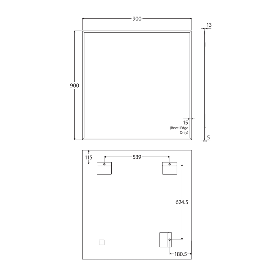 Fienza PEM-9090 Pencil Edge Rectangular Mirror, 900 x 900mm