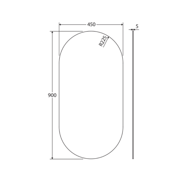 Fienza PEM450P Pill Mirror, 450 x 900mm