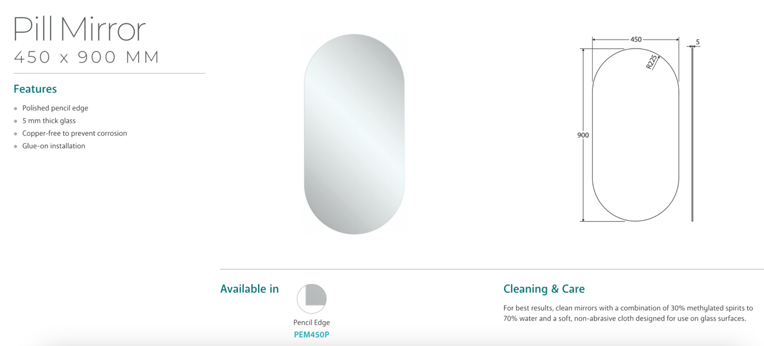Fienza PEM450P Pill Mirror, 450 x 900mm
