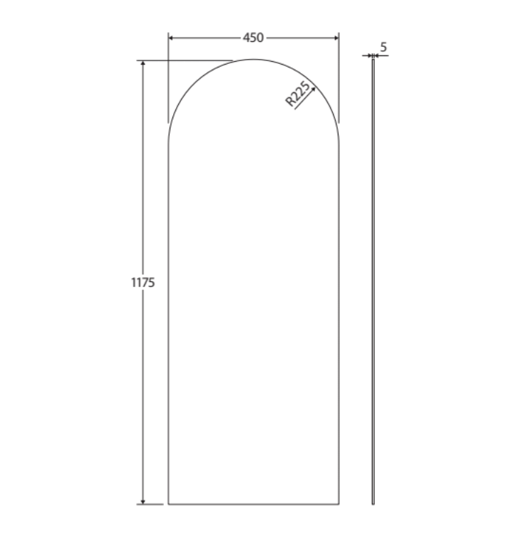 Fienza PEM45117A Arch Mirror, 450 x 1175mm
