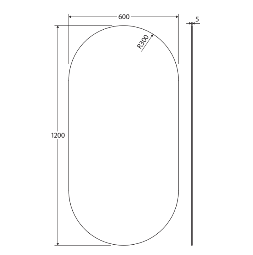 Fienza PEM600P Pill Mirror, 600 x 1200mm