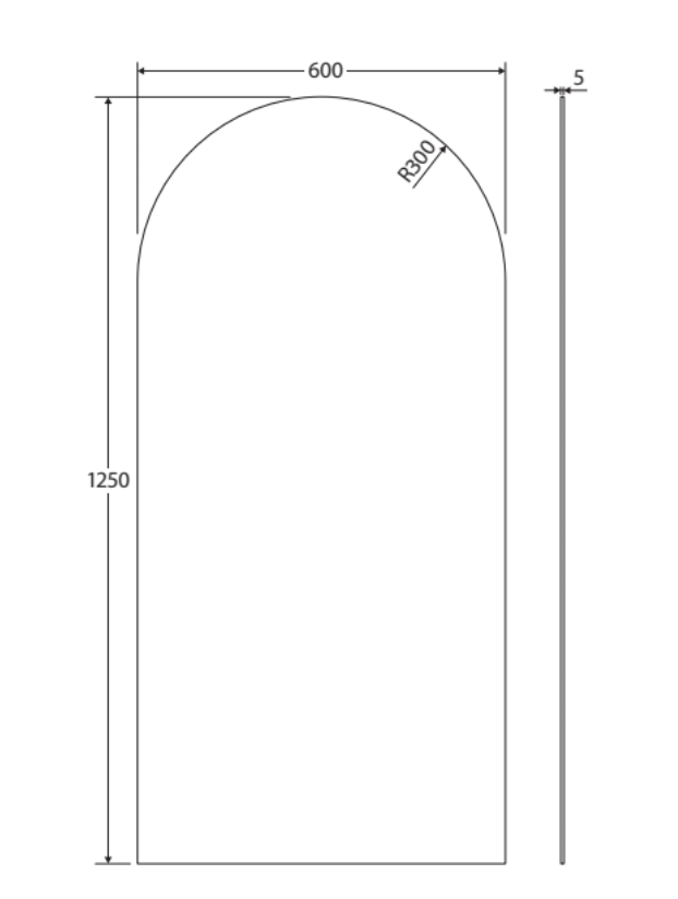 Fienza PEM60125A Arch Mirror, 600 x 1250mm