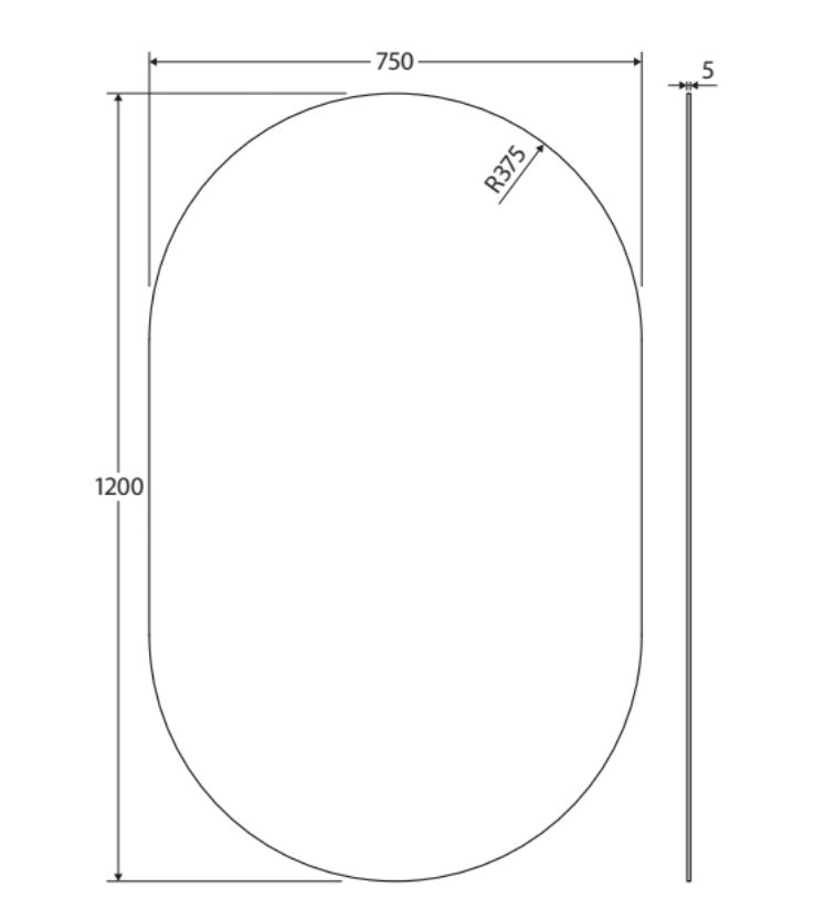 Fienza PEM750P Pill Mirror, 750 x 1200mm