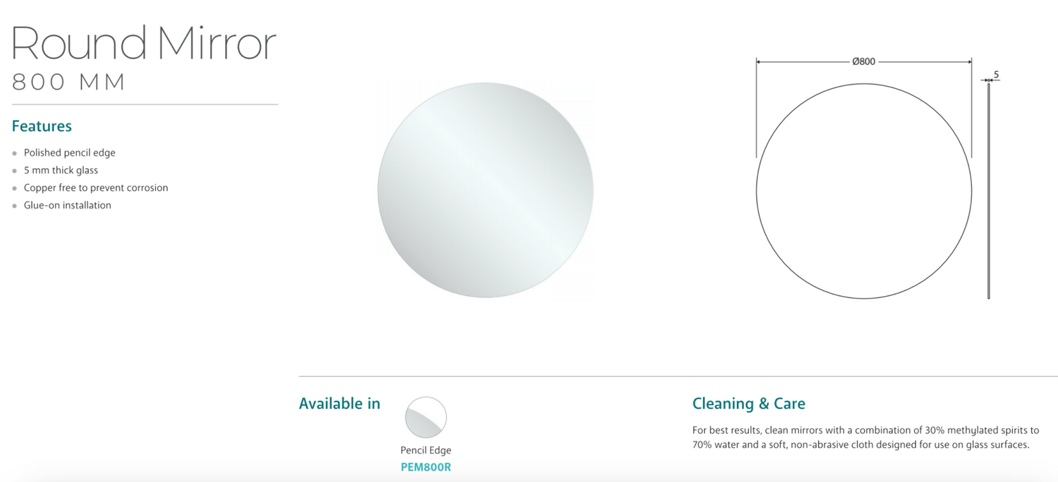 Fienza PEM800R Round Mirror, 800mm