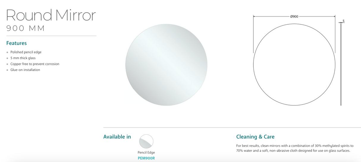 Fienza PEM900R Round Mirror, 900mm