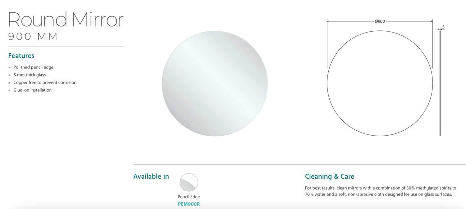 Fienza PEM900R Round Mirror, 900mm
