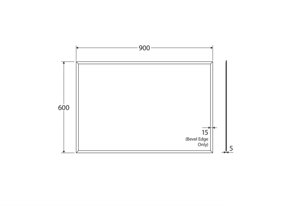 Fienza PEM9060G Pencil Edge Rectangular Glue-On Mirror, 900 x 600mm