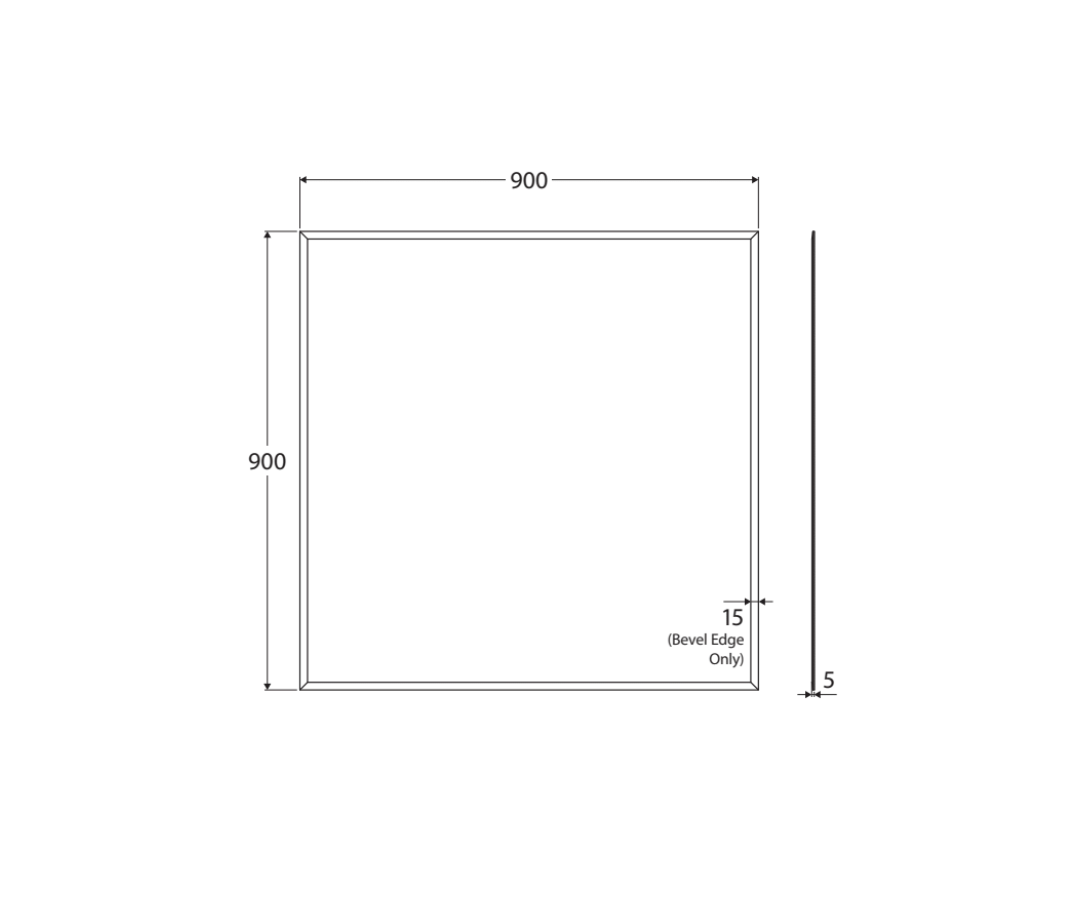 Fienza PEM9090G Pencil Edge Rectangular Glue-On Mirror, 900 x 900mm