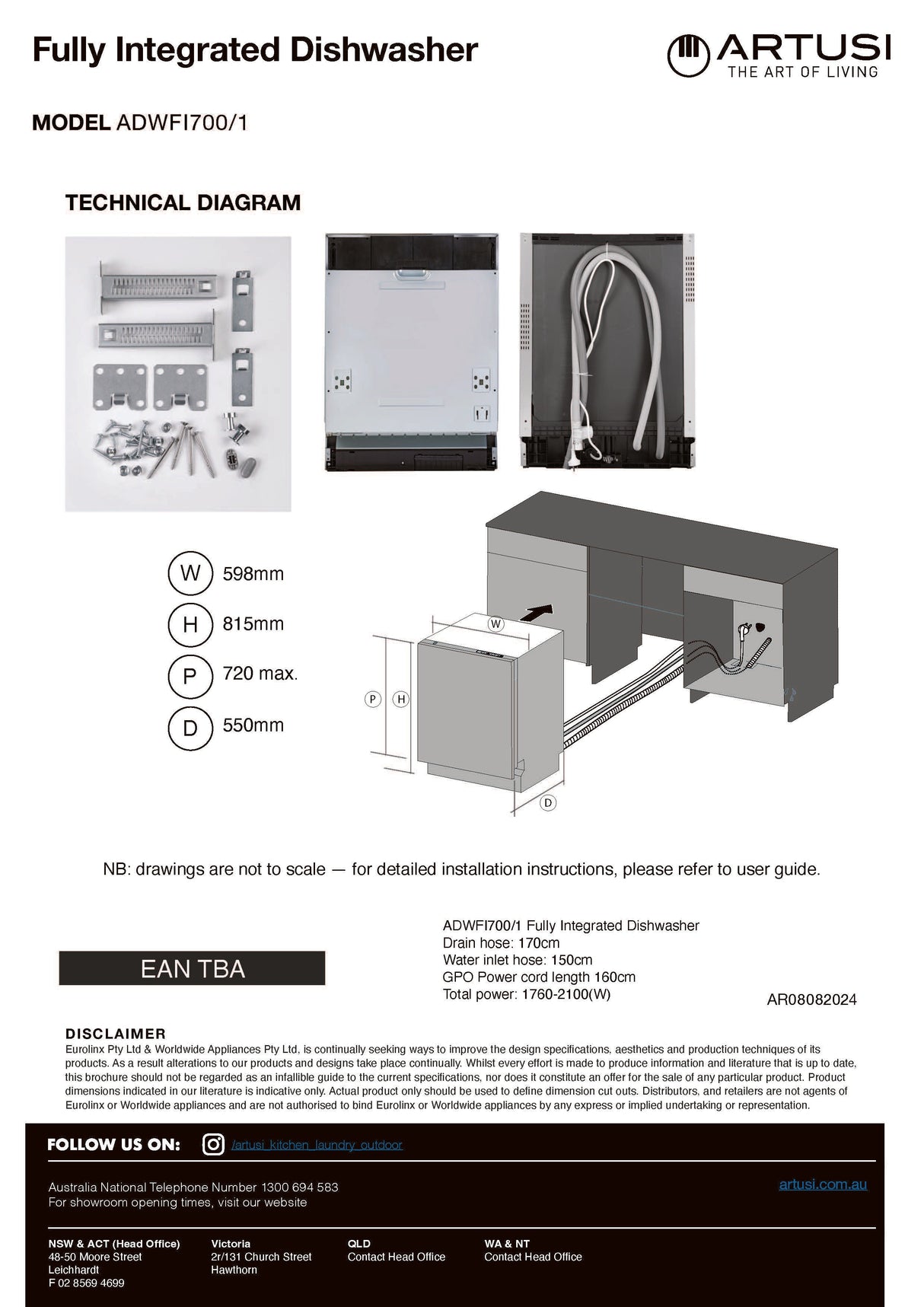 Artusi ADWFI700/1 60cm Fully Integrated Dishwasher