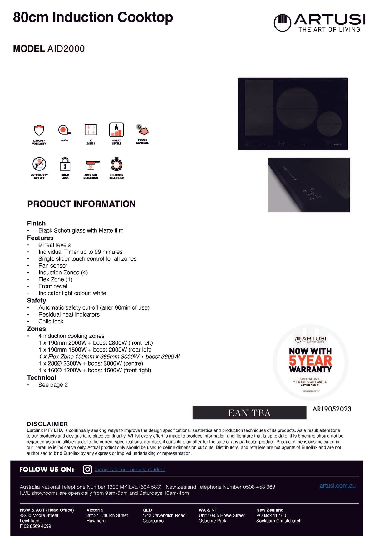 Artusi AID2000 80cm Induction Cooktop