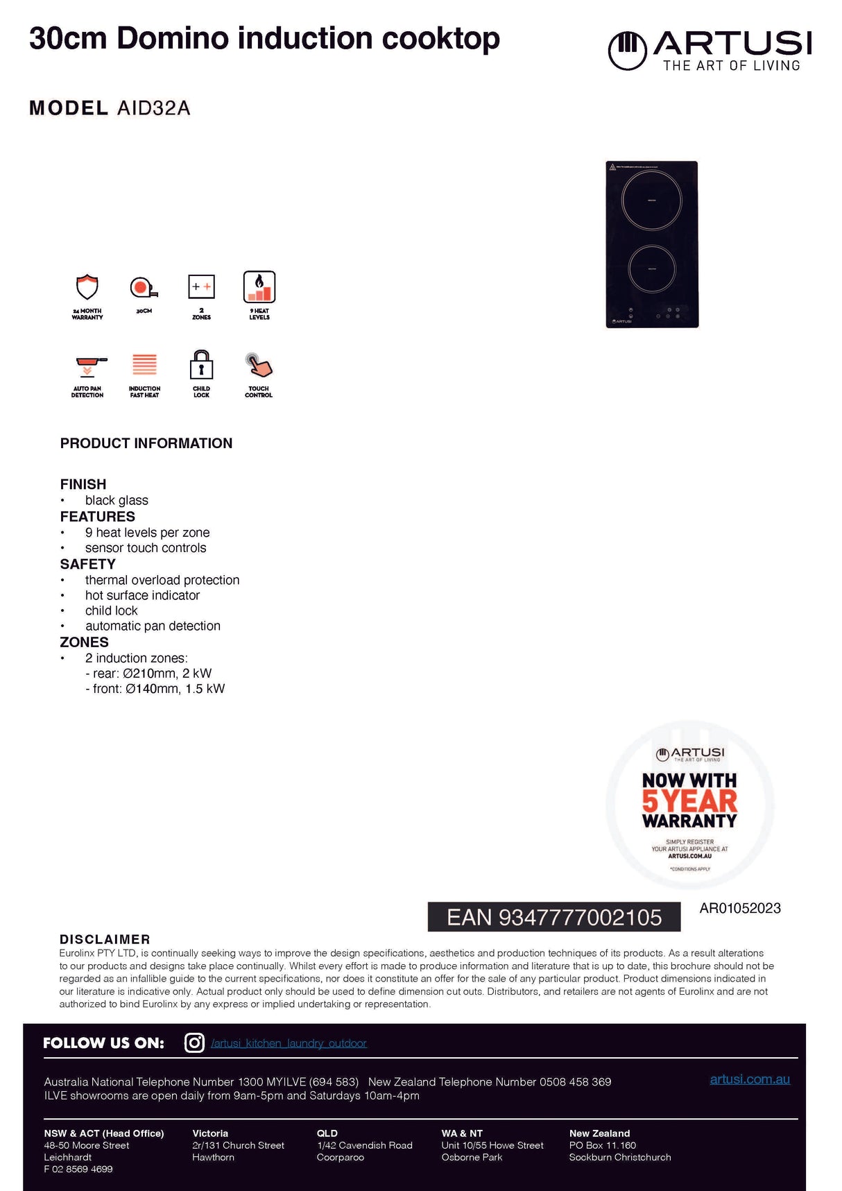 Artusi AID32A 30cm Induction Cooktop