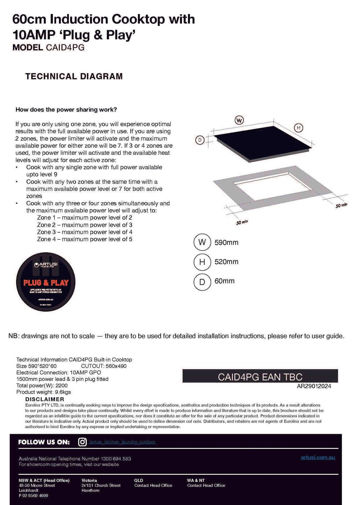 Artusi CAID4PG 60cm Plug in Induction Cooktop