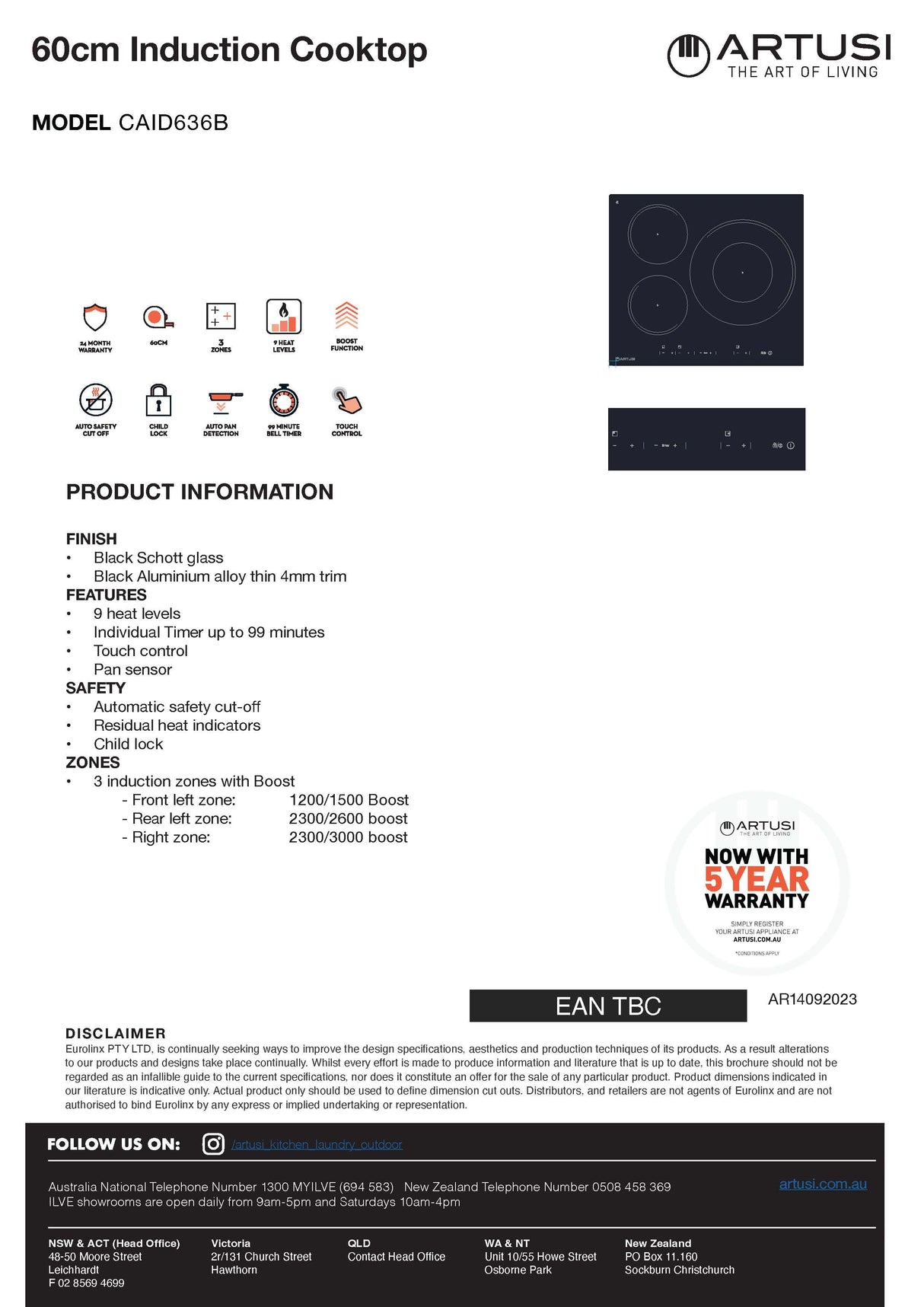 Artusi CAID636B 60cm Induction Cooktop