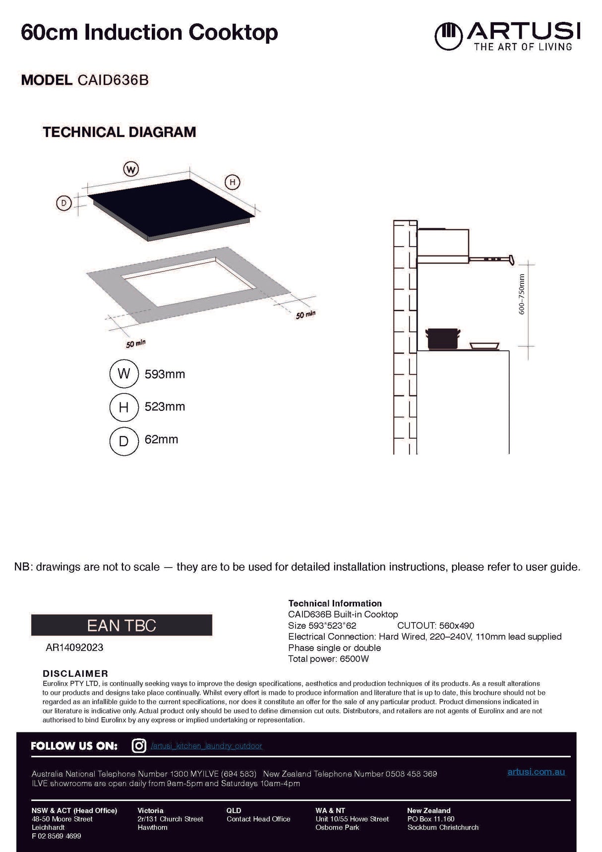 Artusi CAID636B 60cm Induction Cooktop