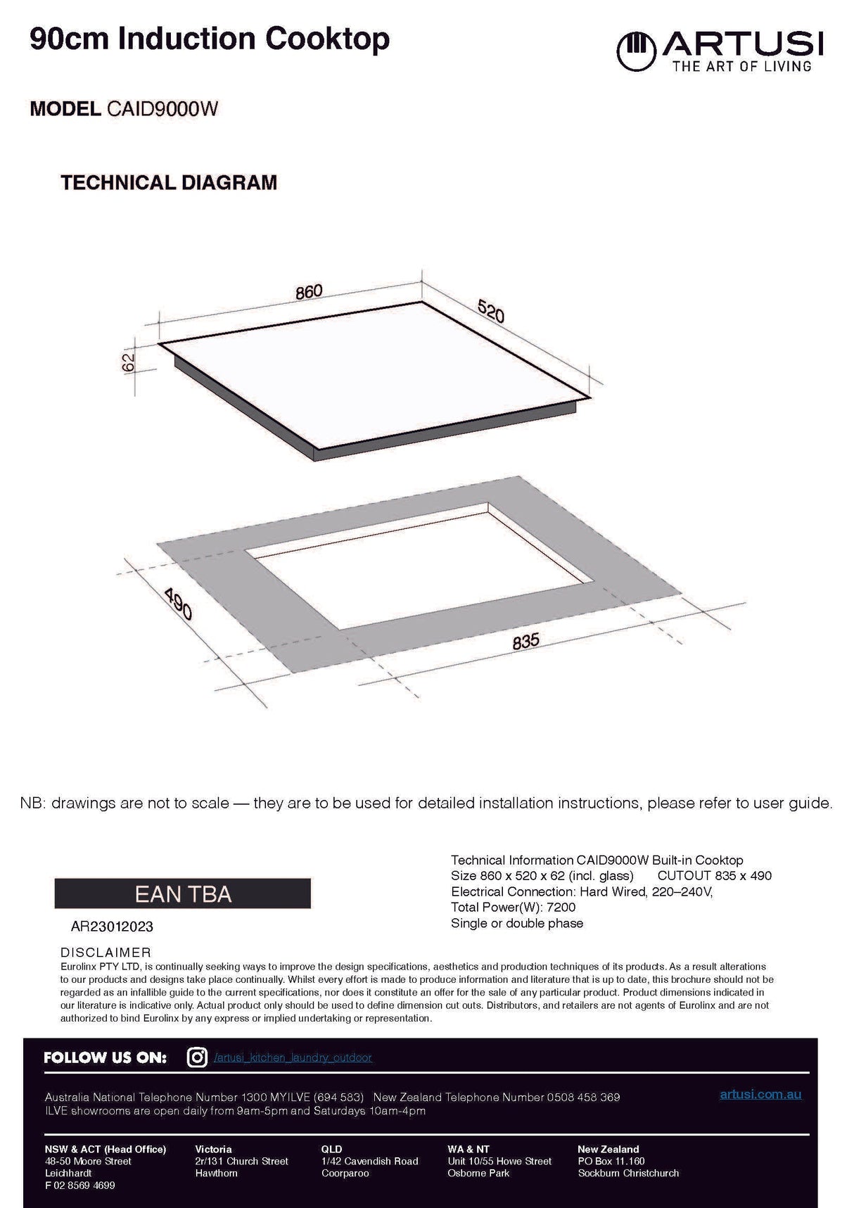 Artusi CAID9000W 90cm Induction Cooktop