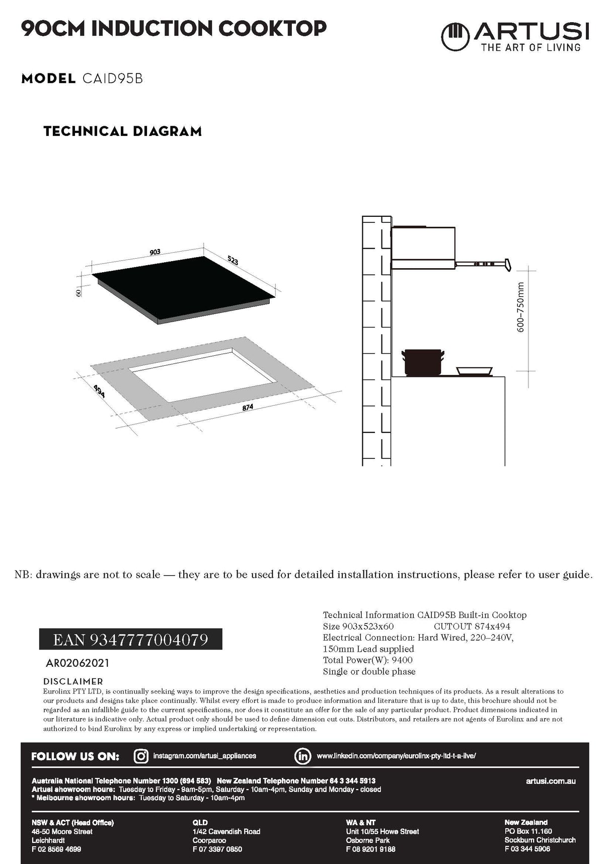Artusi CAID95B 90cm Induction Cooktop