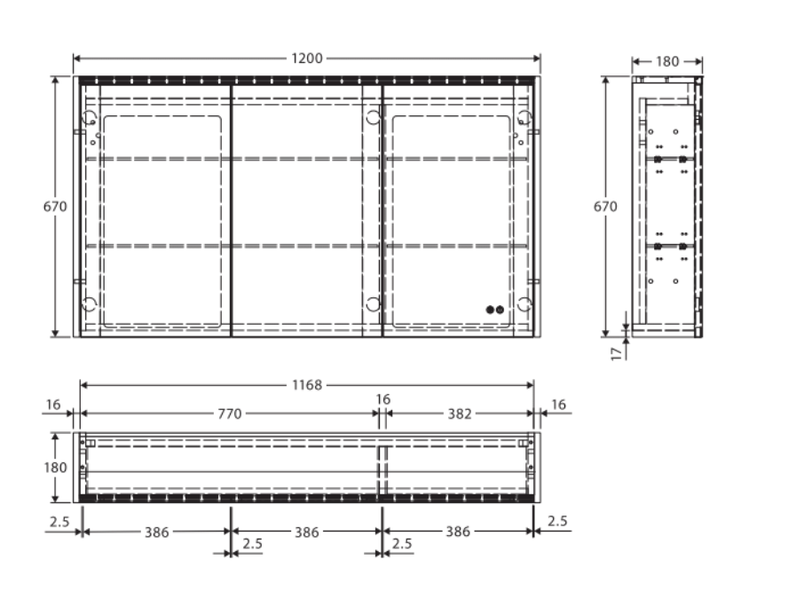 Fienza PSC1200B-LED 1200mm Mirror LED Cabinet, Satin Black