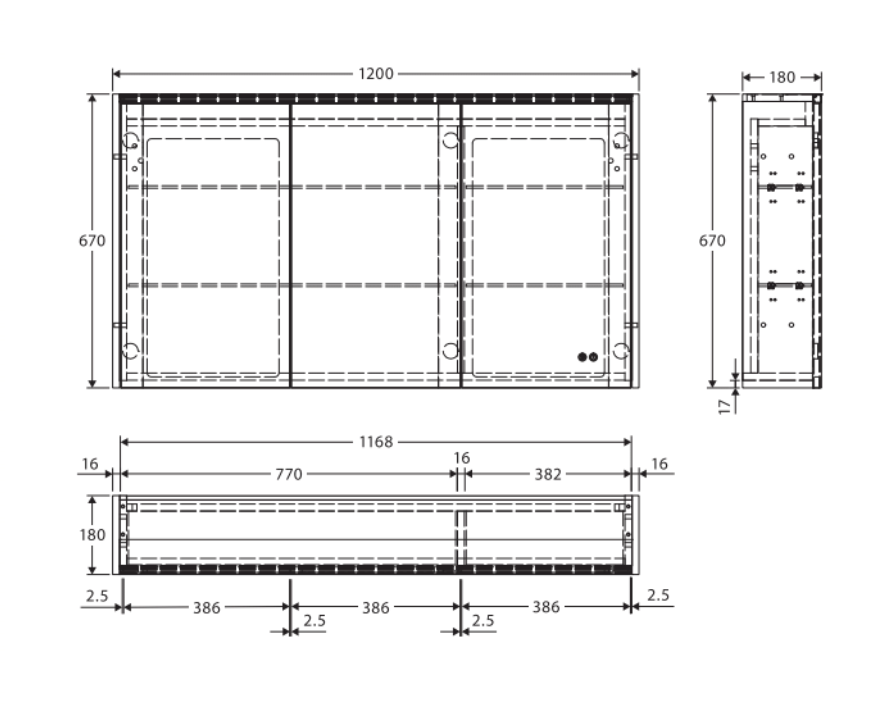Fienza PSC1200S-LED 1200mm Mirror LED Cabinet, Scandi Oak