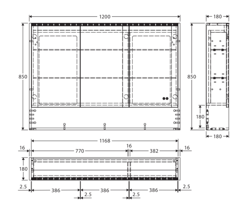 Fienza PSC1200SW-LED 1200mm Mirror LED Cabinet with Undershelf, Gloss White