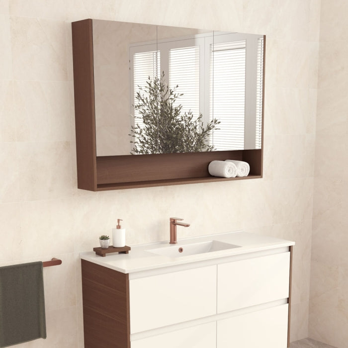 Fienza PSC1200SWA 1200 Mirror Cabinet with Display Shelf, Walnut
