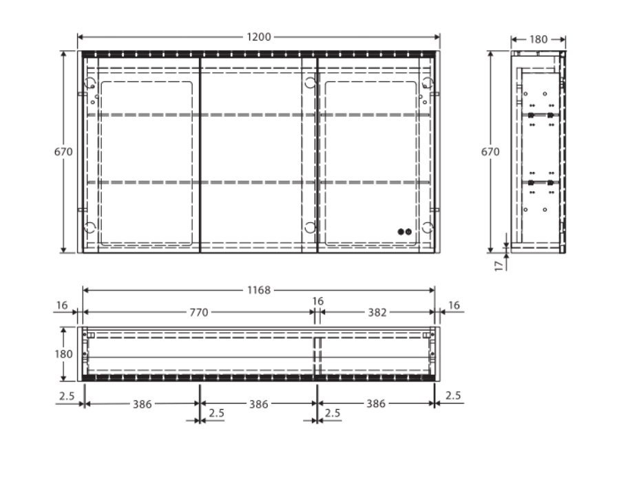 Fienza PSC1200W-LED 1200mm Mirror LED Cabinet, Gloss White