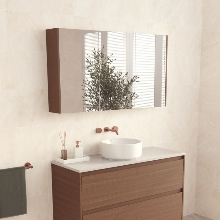 Fienza PSC1200WA 1200 Mirror Cabinet with Walnut Side Panels