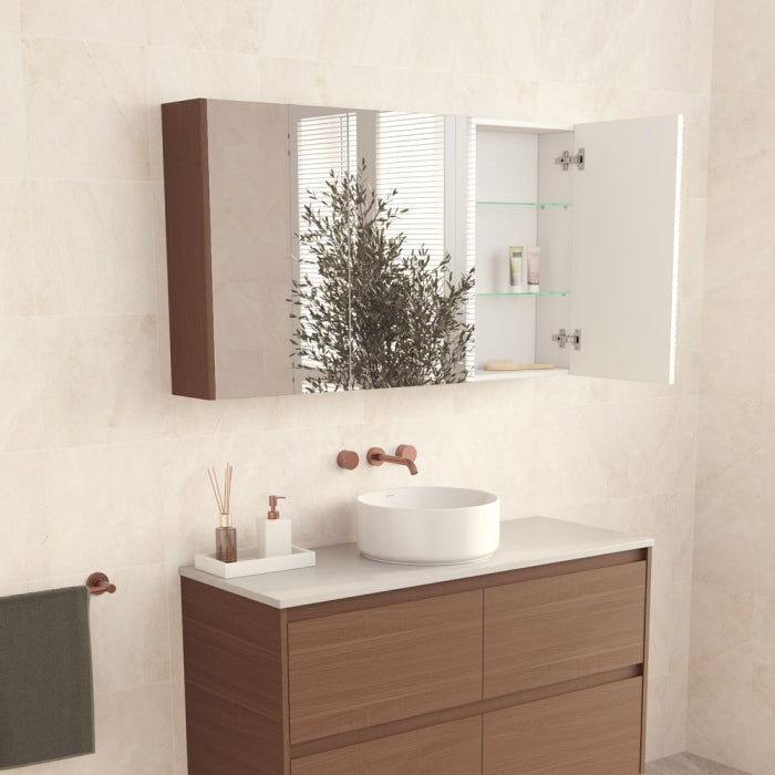 Fienza PSC1200WA 1200 Mirror Cabinet with Walnut Side Panels