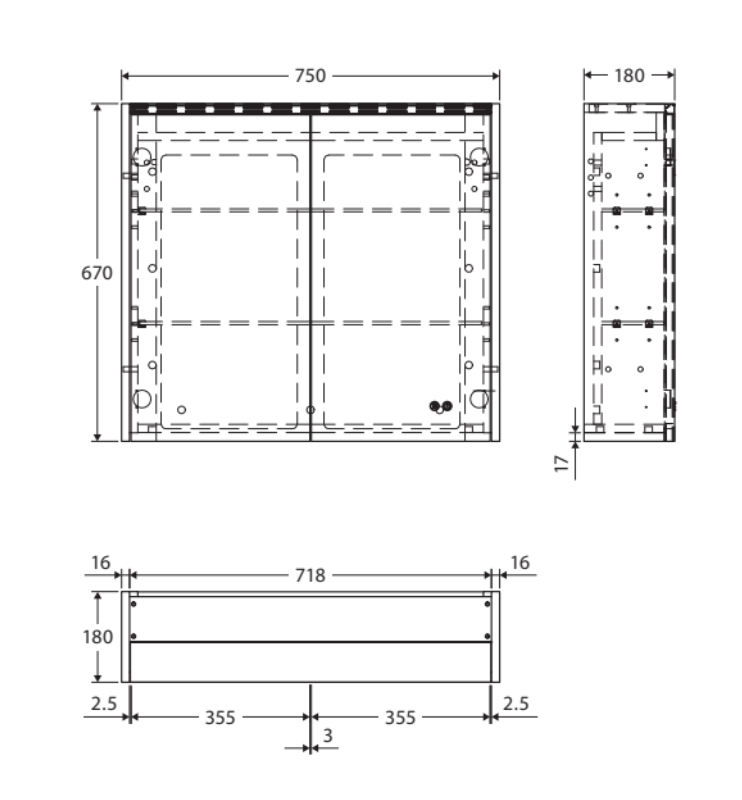 Fienza PSC750B-LED 750mm Mirror LED Cabinet, Satin Black