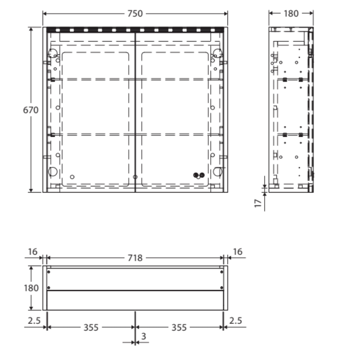 Fienza 750mm PSC750MW-LED Mirror LED Cabinet, Satin White
