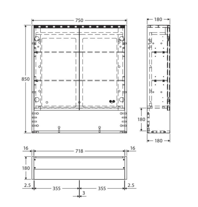 Fienza PSC750SMW-LED 750mm Mirror LED Cabinet with Undershelf, Satin White