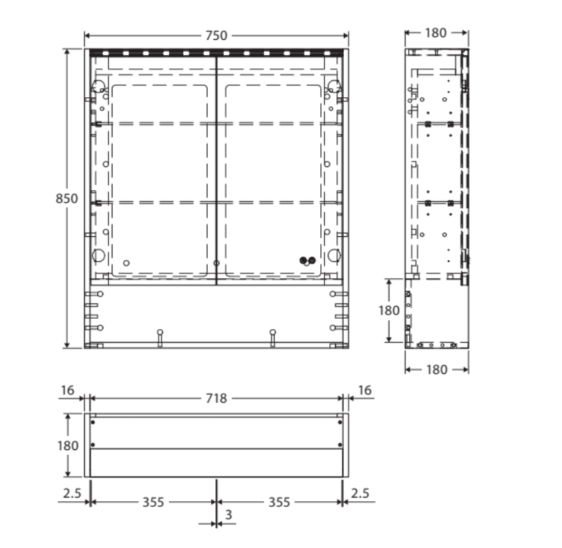 Fienza PSC750SW-LED 750mm Mirror LED Cabinet with Undershelf, Gloss White