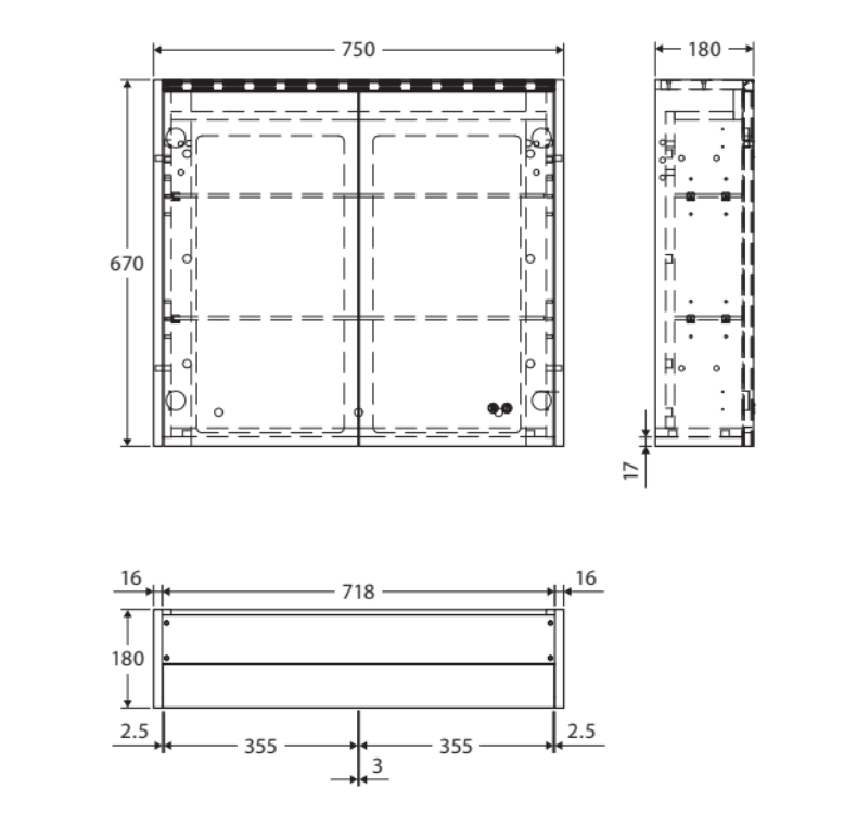 Fienza PSC750W-LED 750mm Mirror LED Cabinet, Gloss White