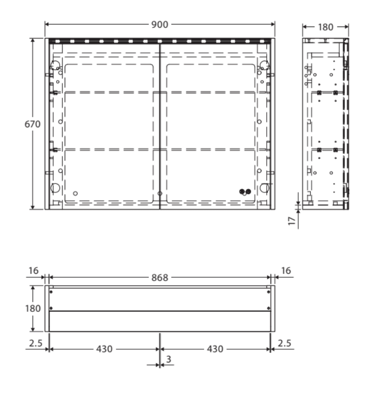 Fienza PSC900B-LED 900mm Mirror LED Cabinet, Satin Black