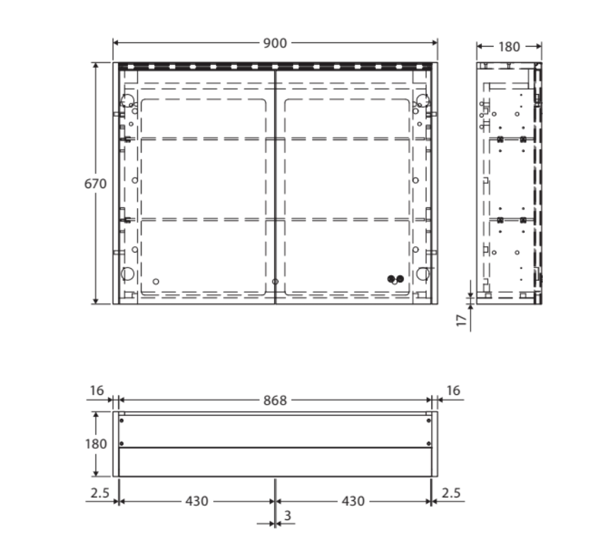 Fienza PSC900MW-LED 900mm Mirror LED Cabinet, Satin White