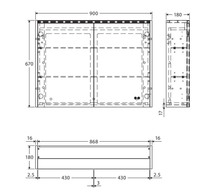 Fienza PSC900S-LED 900mm Mirror LED Cabinet, Scandi Oak