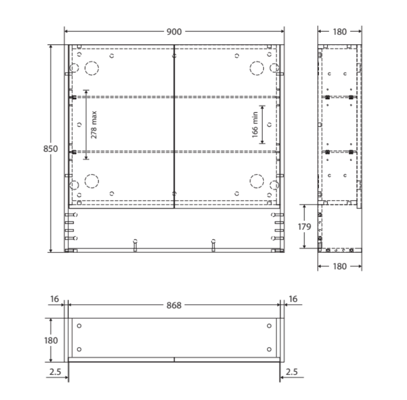 Fienza PSC900SMW Mirror Cabinet 900mm with Undershelf, Satin White